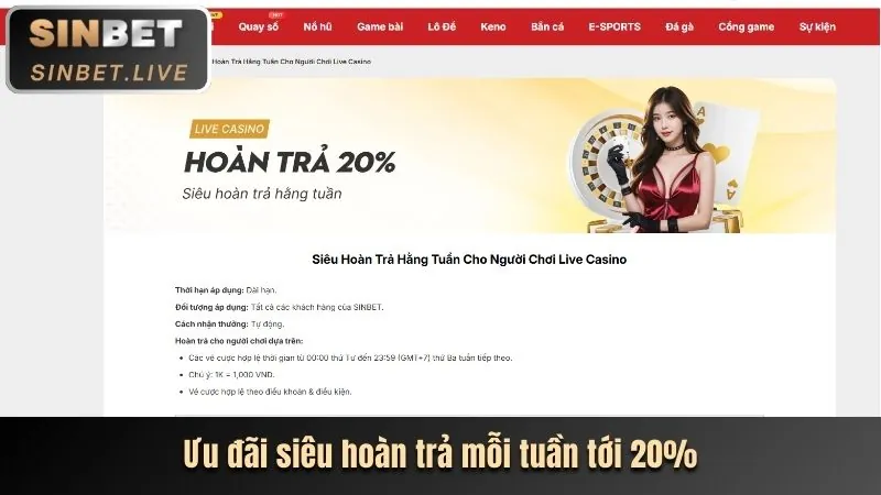 Ưu đãi hoàn trả hàng tuần cho người chơi casino